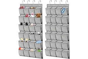 2 Pack Over the Door Shoe Organizer, Hanging Shoe Rack Storage Holder with 48 Large Pockets for Closet Door (Grey)