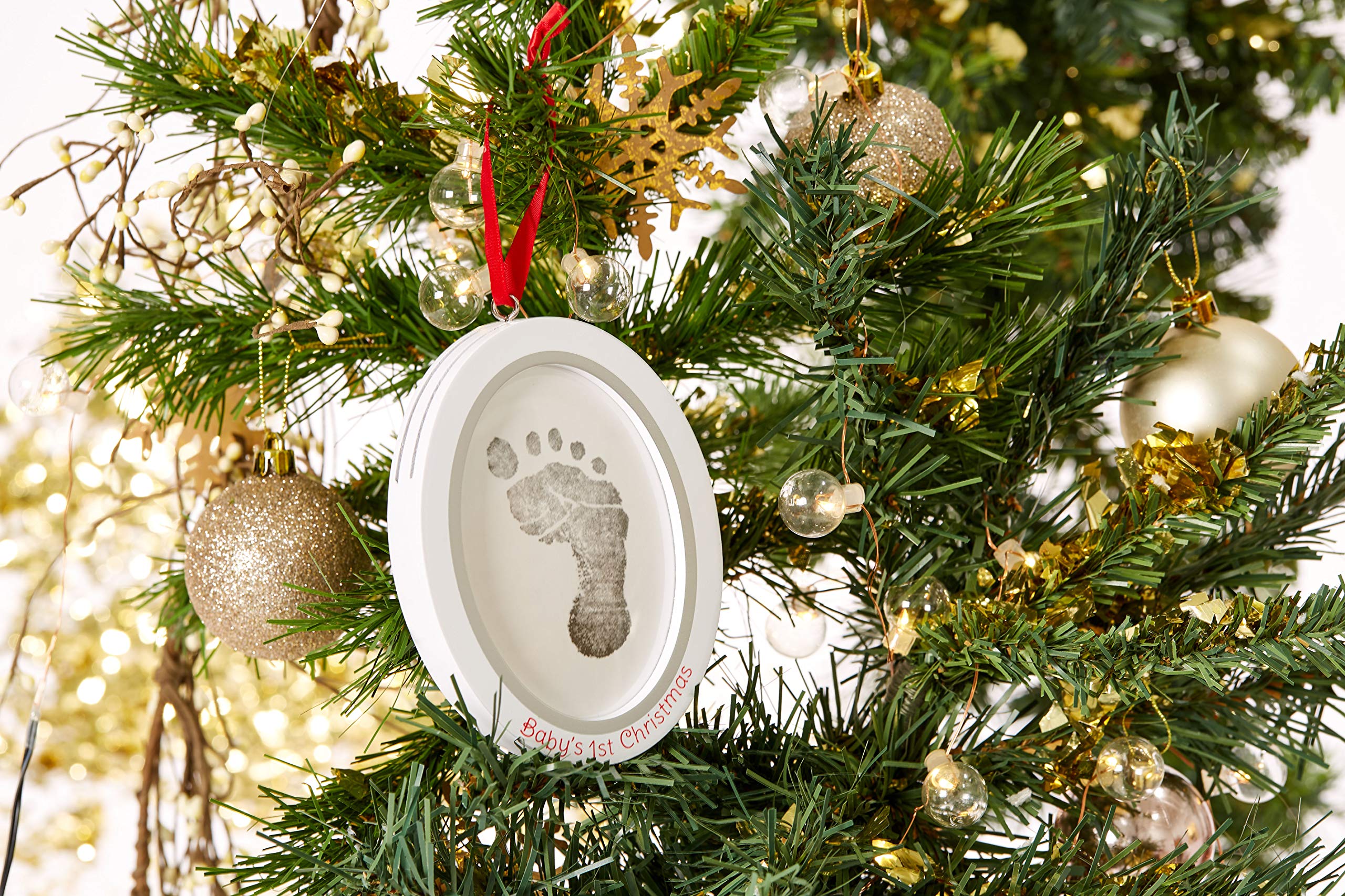 Pearhead Babyprints Double-Sided Christmas Photo Ornament with Clean Touch Ink Pad, Newborn Handprint or Footprint Kit, 2 Sided Baby's 1st Christmas Holiday Keepsake Ornament