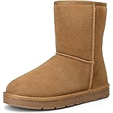 Jousen Men's Winter Boots Suede Snow Boot Leather Mid-calf Shoes Fur Lining