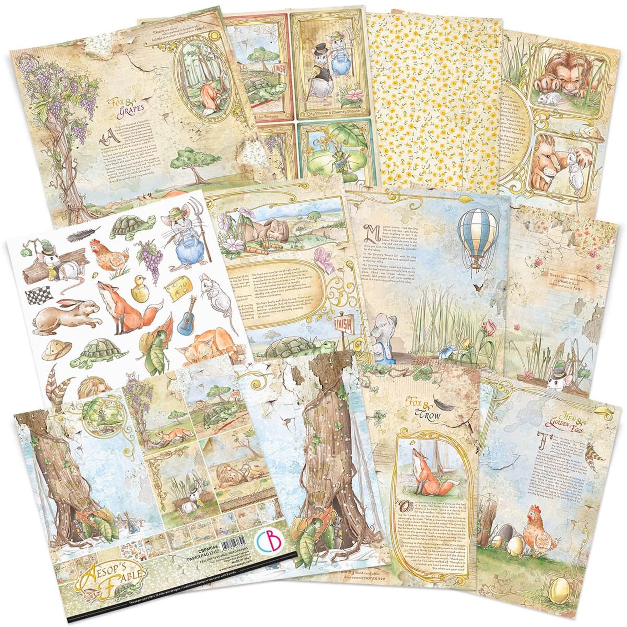 Ciao Bella Paper -AESOP'S FABLES Paper PAD 12"X12" 12/PKG