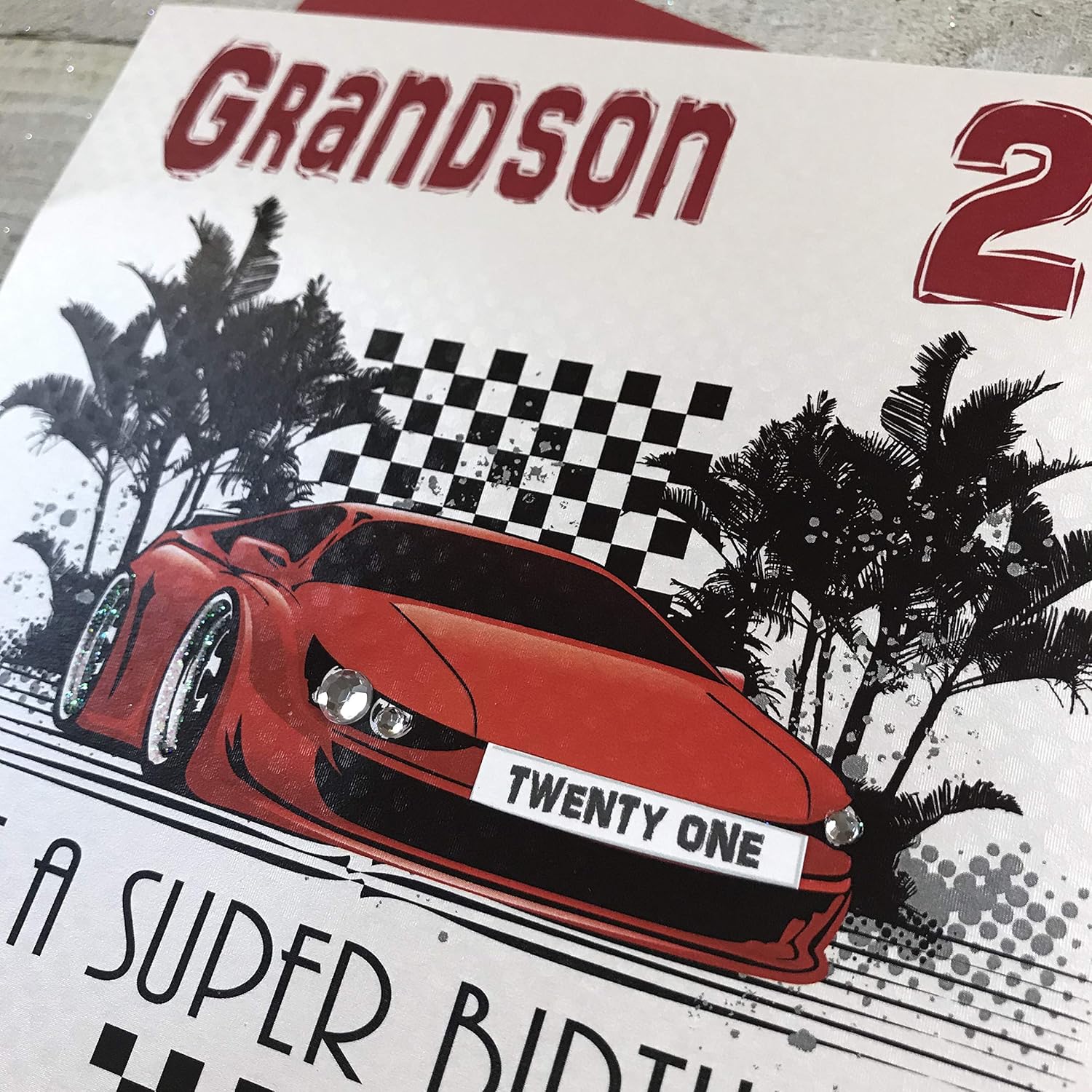 White Cotton Cards"Grandson 21 Have A Super Birthday" Handmade 21st Birthday Card, LLR21-GS,black, black|grey|green, 16 x16cm - Image 4
