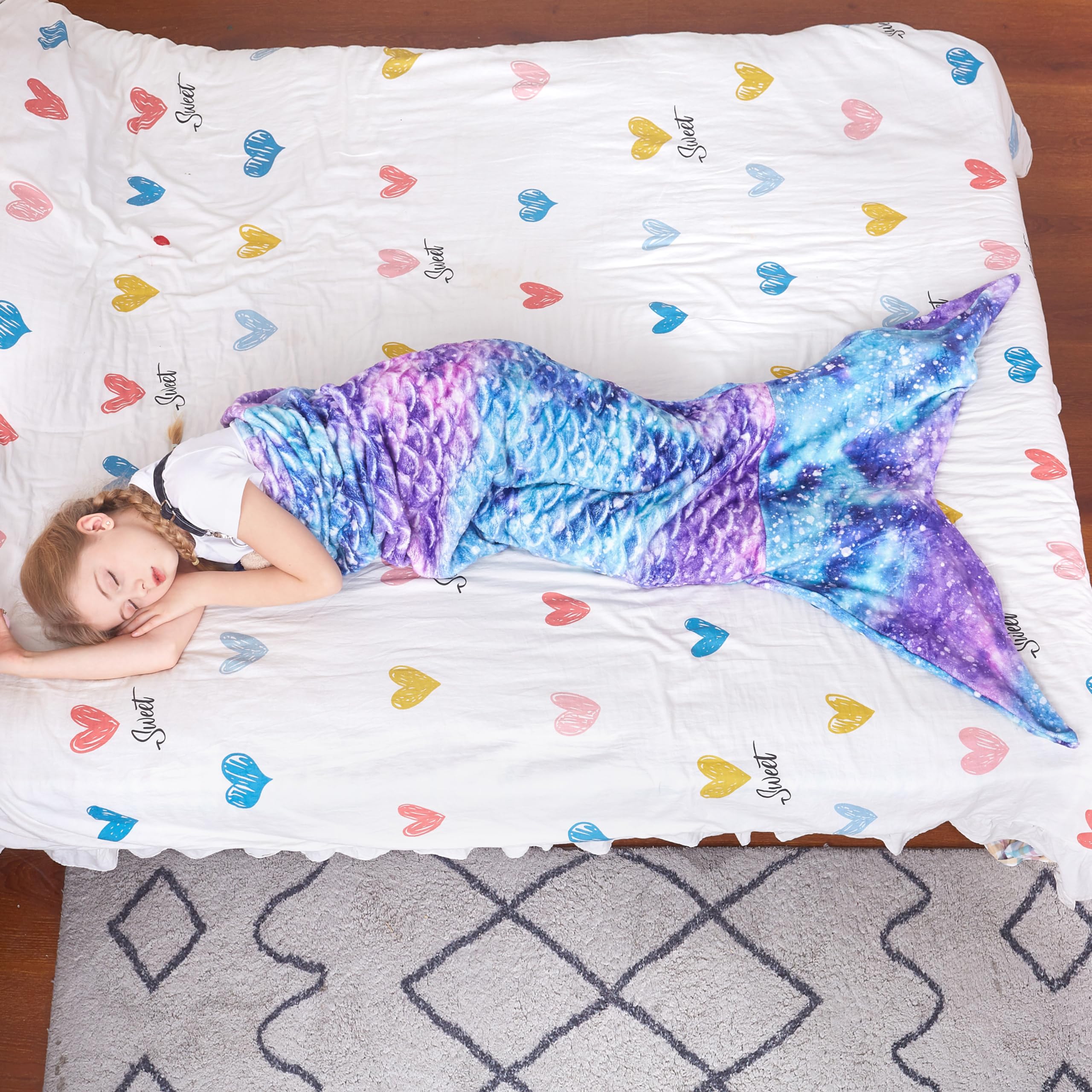 Catalonia Kids Mermaid Tail Blanket, Super Soft Plush Flannel Sleeping Snuggle Blanket for Girls, Galaxy, Fish Scale Pattern, Kids Gift Idea