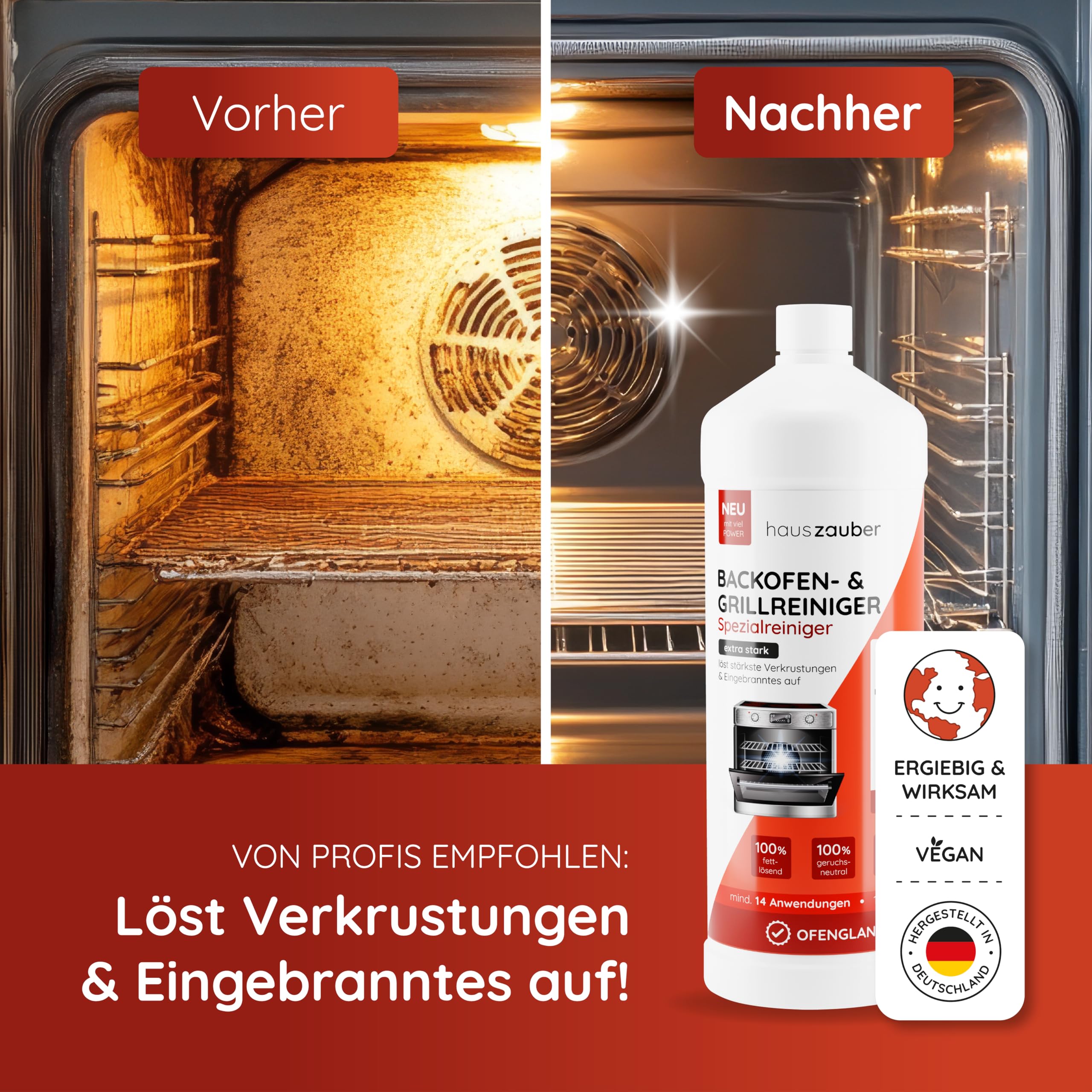 hauszauber - Backofenreiniger [EXTRA STARK] 1000 ml Grillreiniger Gelpaste - Löst starke Verkrustungen, Eingebranntes, Fettlöser - Ohne Aufheizen, Gerüche oder Schrubben 6
