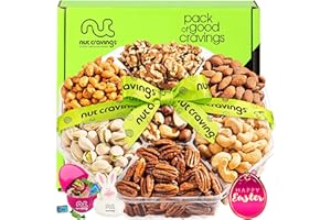 Nut Cravings Gourmet Collection - Easter Mixed Nuts & Candies Gift Basket with Happy Easter Ribbon (7 Piece Assortment) Candy Filled Egg + Bunny Stuffer, Healthy Kosher Snack Box