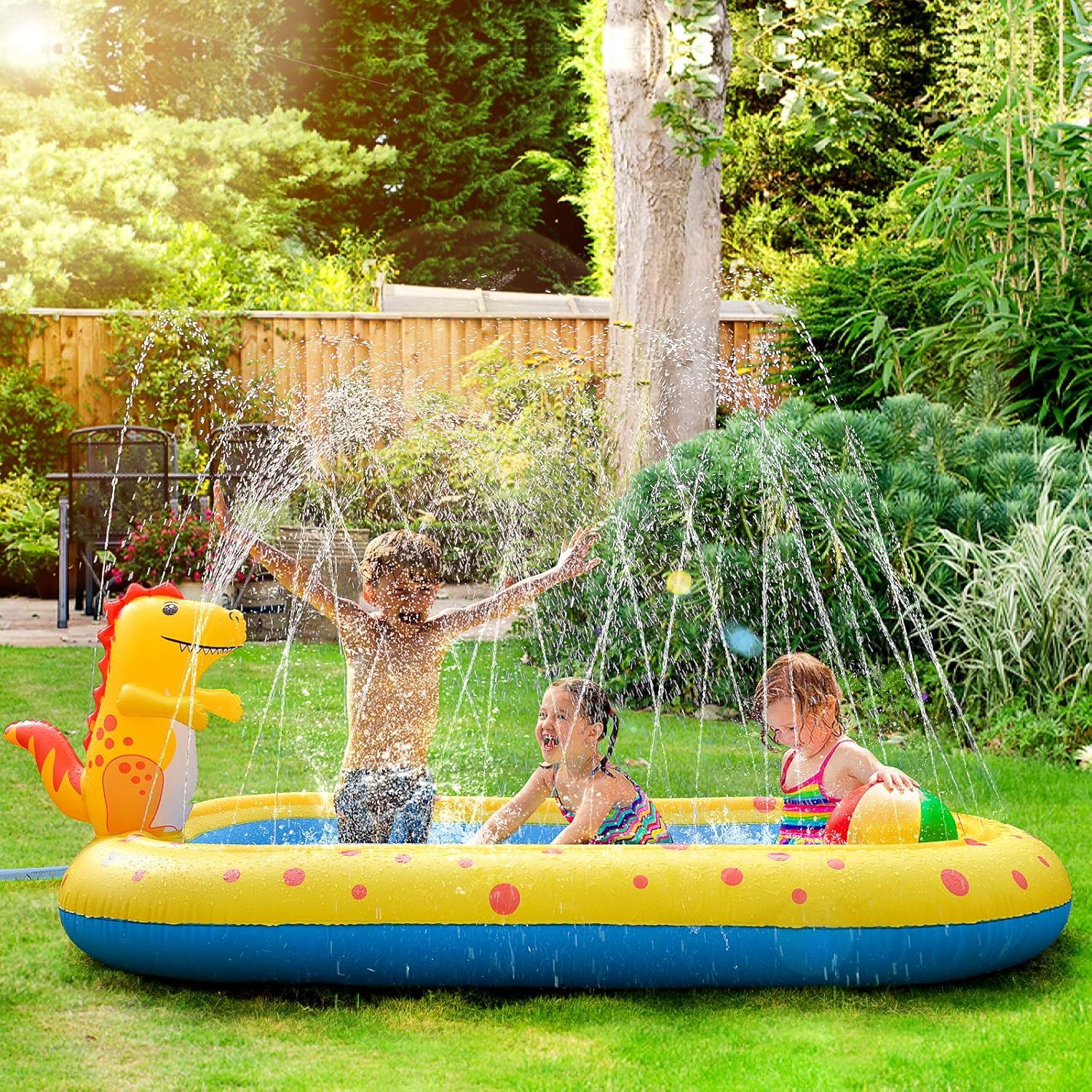 Inflatable Sprinkler Swimming Pool, Blow Up Kiddie Water Pool with Splash, Portable Cute Dinosaur Design Babies Toy Pool, Kid Lounge Water Park, for Toddler, Backyard, Outdoor, Garden, Summer Gift: Toys & Games