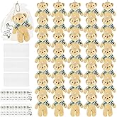 Haconba 36 Pack Mini Plush Teddy Bear Stuffed Animals Toy with 40 Thank You Tags and 40 Mesh Bags for Boy Girls Gender Reveal Baby Shower Birthday Party (Color Set 1)