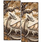 ainori Vintage Dragon Forest 2 Pack Hand Towels, 14.5x28 Inch Towel Set with Fantasy Animal and Tree Design, Soft Absorbent Polyester, for Bathroom Kitchen Cabin Home Decor Gifts for Adults