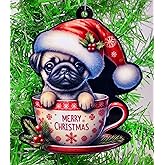 Generic Pug Dog Santa Pup in Merry Christmas Tea Cup Ornament