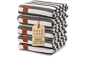 GOLD CASE HOME COLLECTION Gold CASE Turkish Beach Towel Set of 5 – 100% Cotton Beach Towels Oversized 71 x 40'' – MYRA Quick Dry Swim Towel – Lightweight Turkish Towels Set in Black
