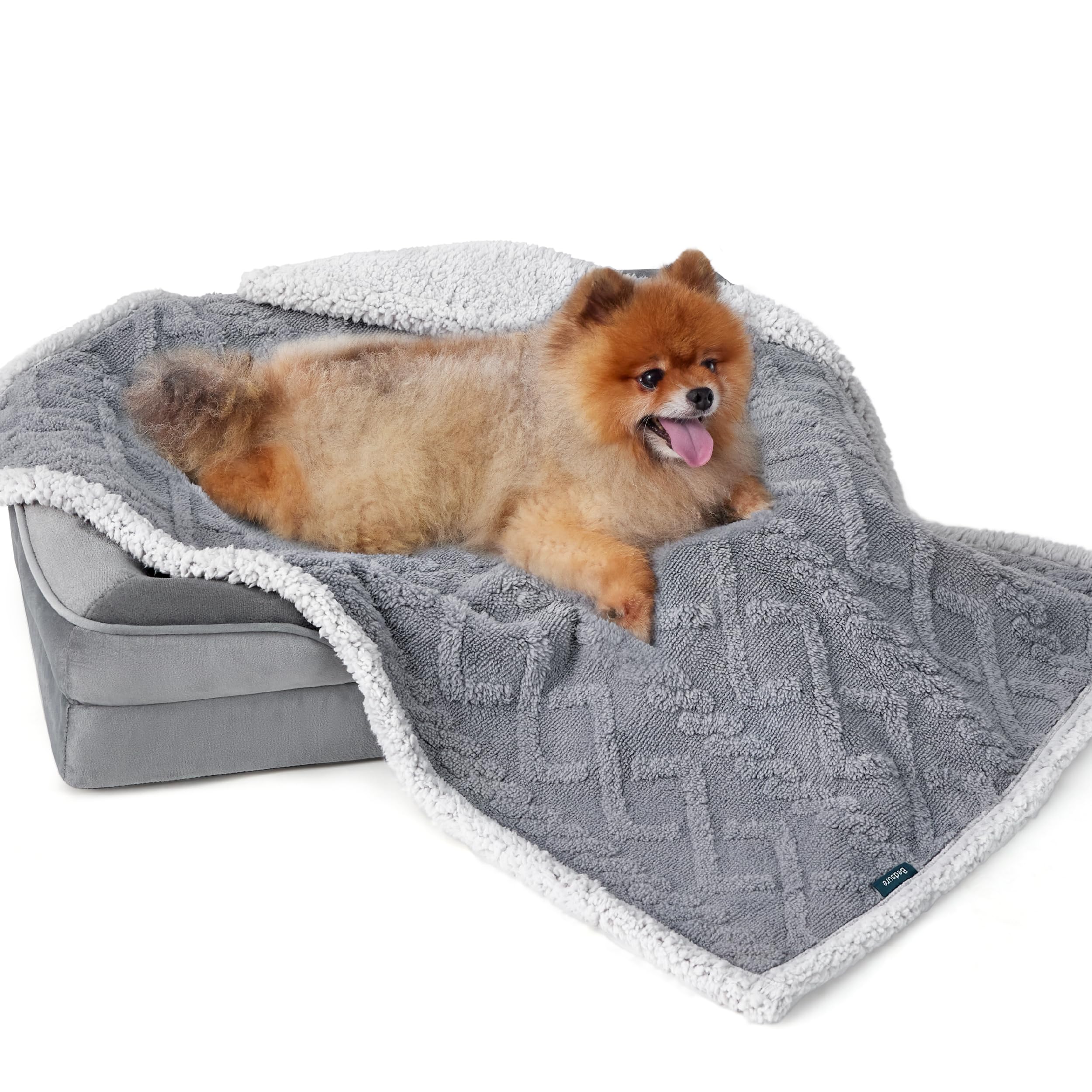 Photo 1 of Bedsure Waterproof Dog Blankets for Small Dogs - Pet Blanket for Couch Protector Washable, Premium Jacquard Coral Fleece Cat Throw Blanket, Soft Plush Reversible Furniture Protection, 25"x35", Grey