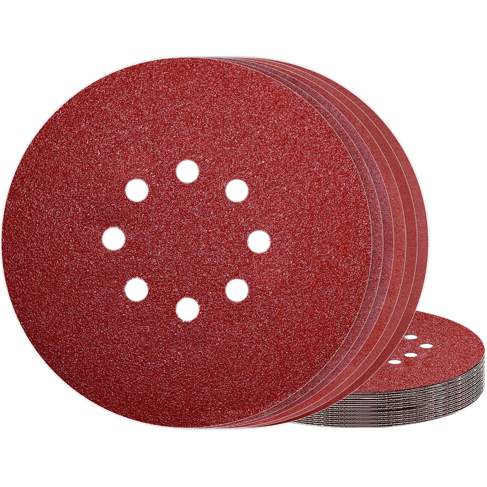 225mm Sanding Discs 8 Holes Mixed Grain 30PCS Hook and Loop Disc 5x P40/60/80/120/180/240 Sanding Pads for Drywall Sander