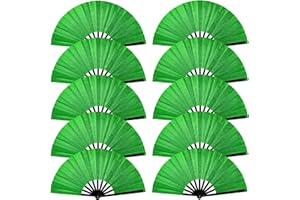 SIISSAPEKSID 10 PCS Boots on The Ground Fan, Clap Fans for Line Dancing, 13" Glitter Large Rave Fans,Folding Clack Handheld Foldable Hand Fan for Dance, EDM Music Festivals & Parties(Green)