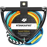 KRAKAFAT 75ft Water Ski Rope, Wakeboard Rope - 13" Floating Handle with NEW Superior No-Peel Seamless EVA Grip - 7 Sections - 1-2 Rider Tube Tow Rope for Tubing - Boat Tow Rope for Kneeboard