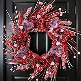 vivimemo 22 Inch Valentine's Day Wreath for Front Door - Red & Pink Glitter Heart Wreath, Valentine's Day Decor for Wall Door Fireplace Home Wedding Anniversary