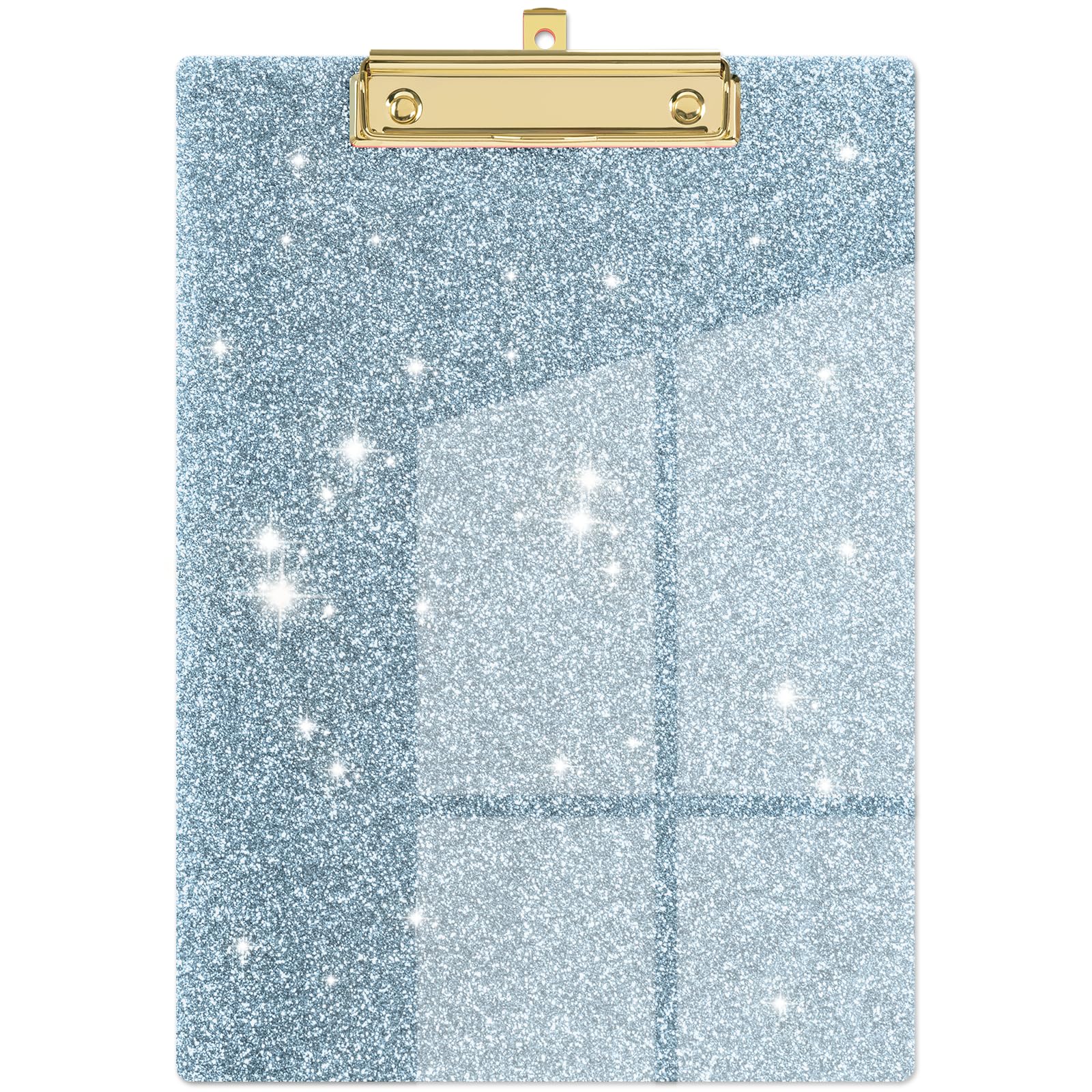 Piasoenc Acrylic Clipboards, Fashion Glitter Clip Board with Low Profile Gold Clip, Designed for Classroom School and Office Use, A4 Letter Size 9 x 12.5 in,Ice Blue