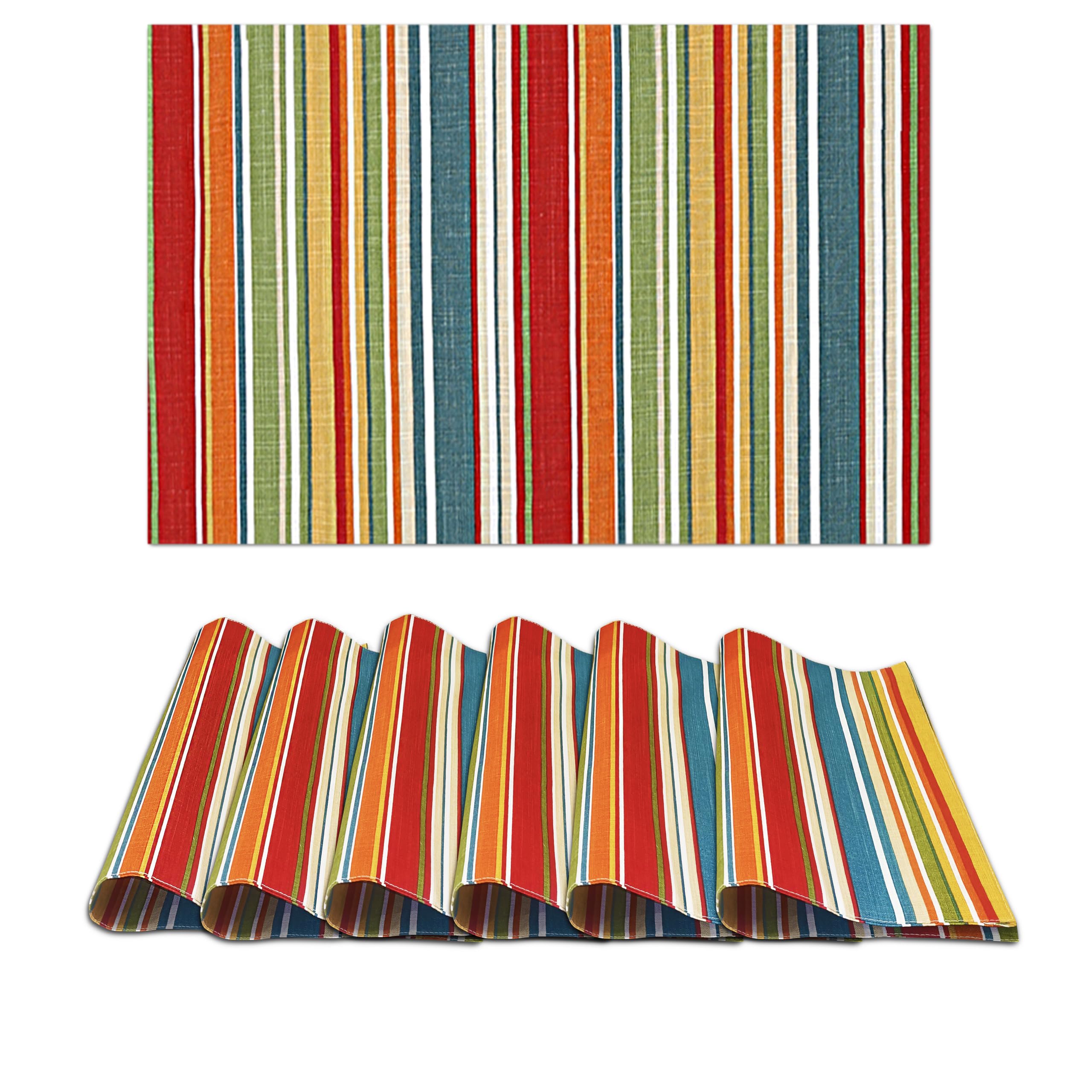Ruvanti Placemats - 100% Cotton, 13x19 Inch, Set of 6 Modern Multi Stripe Place Mats for Dining Table Decor, Kitchen & Table Linens, Coffee Mat for Christmas Dinners