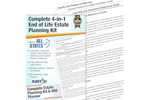 ZASTIC! Complete Estate Planning Kit & Will Planner – Last Will and Testament, Living Will, Durable Power of Attorney, and Health Care Power of Attorney – Do It Yourself Legal Will and Testament Kit