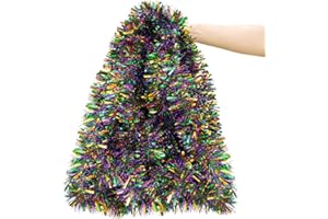 CIPOWM 50.8FT Mardi Gras Tinsel Garland, Purple Green Gold Metallic Twist Foil Tinsel Garland Glitter Hanging Garland for Mardi Gras Carnival Party Christmas Tree Indoor Outdoor Decoration
