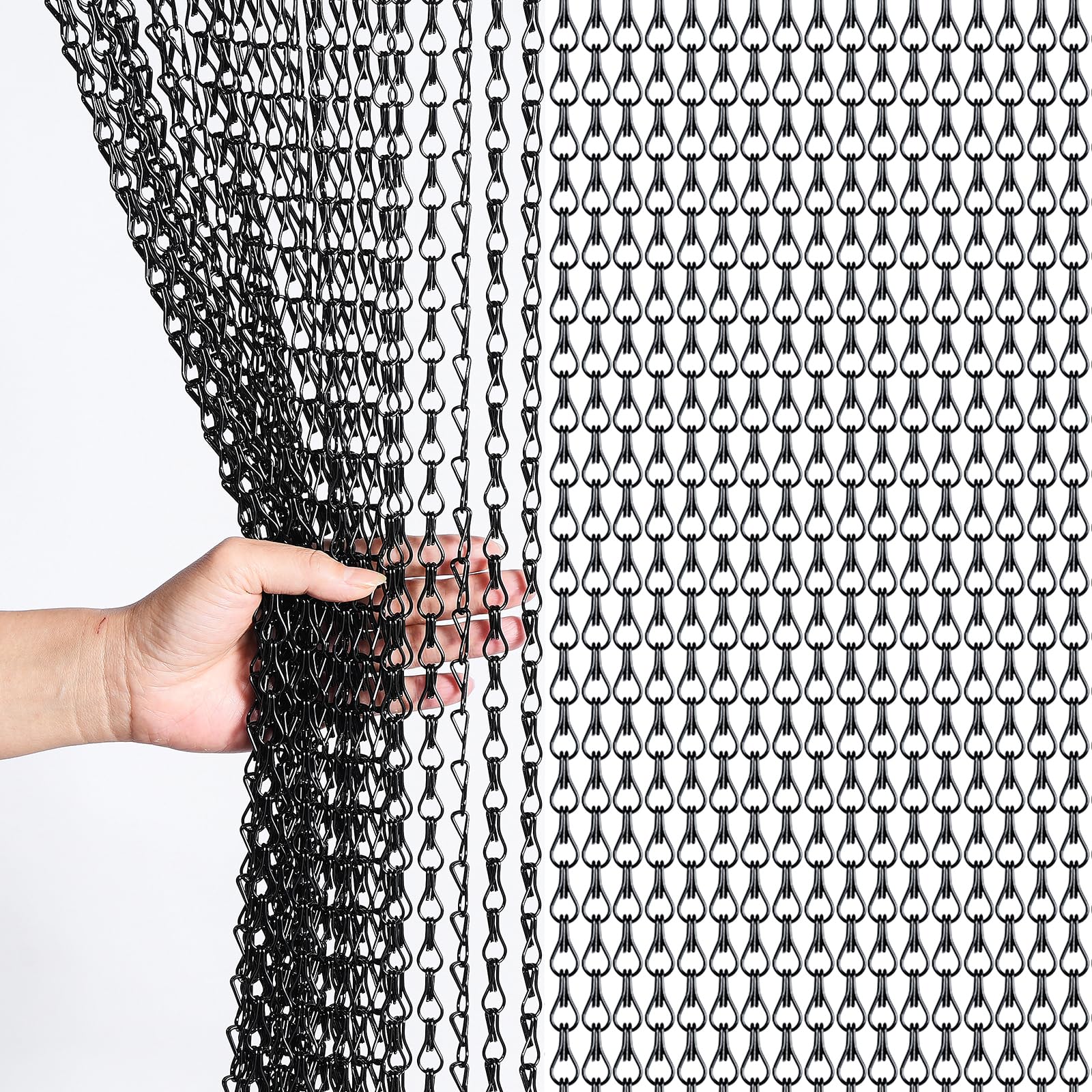 Gluwoer Aluminium Chain Curtain 100 x 210cm Metal Door Fly Screens Insect Control Curtain for Doorways (Black)