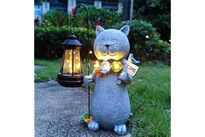 RCTTICUU Cat Solar Garden Outdoor Statues with Succulent and 4 LED Lights - Lawn Decor Cat Welcome Statue Solar Light Lantern for Patio, Balcony, Yard Ornament - Unique Housewarming Gifts
