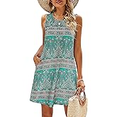 SimpleFun Summer Dresses for Women Beach Floral Tshirt Sundress Casual Pockets Boho Tank Dress