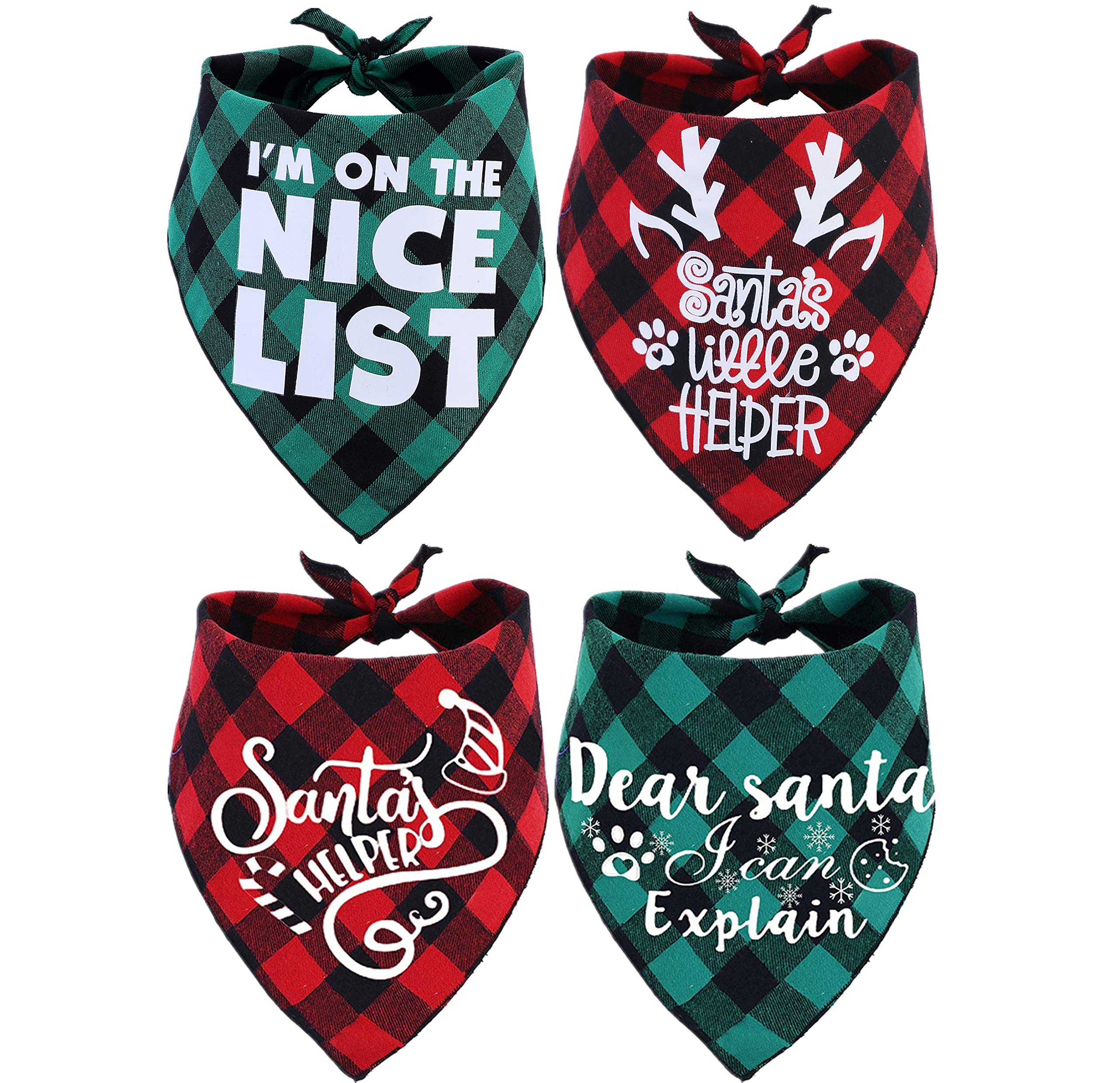 JPB Christmas Dog Bandana Pack of 4 Classic Buffalo Plaid Pets Scarf Triangle Bibs Kerchief Set