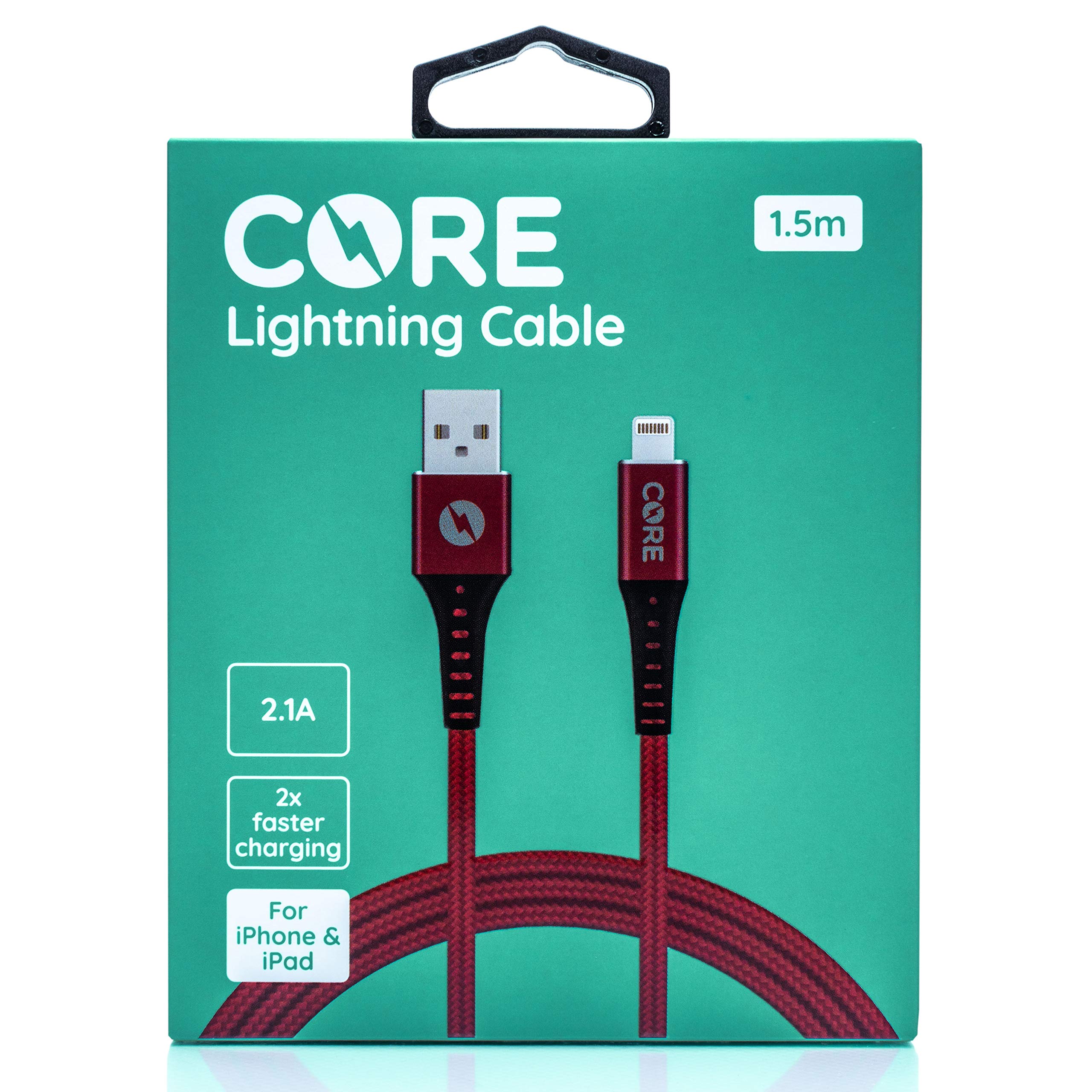 CORE - 1.5M Braided 8-Pin Cable 2.1A Red charger