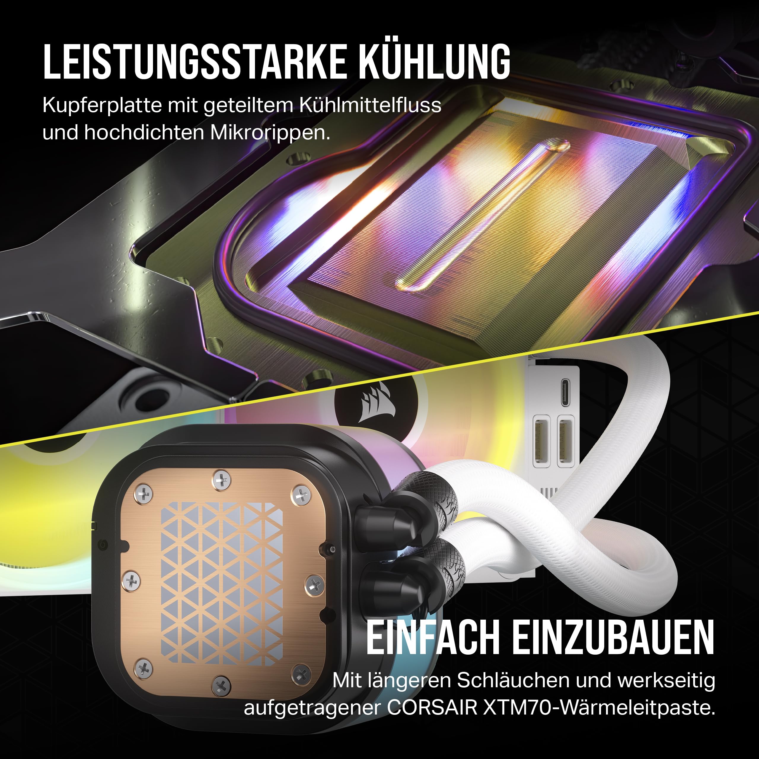 Corsair iCUE LINK H100i RGB Flüssig-CPU-Kühler - 240mm AIO - QX120 RGB-Lüfter - Passend Für Intel® LGA 1700, AMD® AM5 - iCUE LINK System Hub Enthalten - Weiß 8