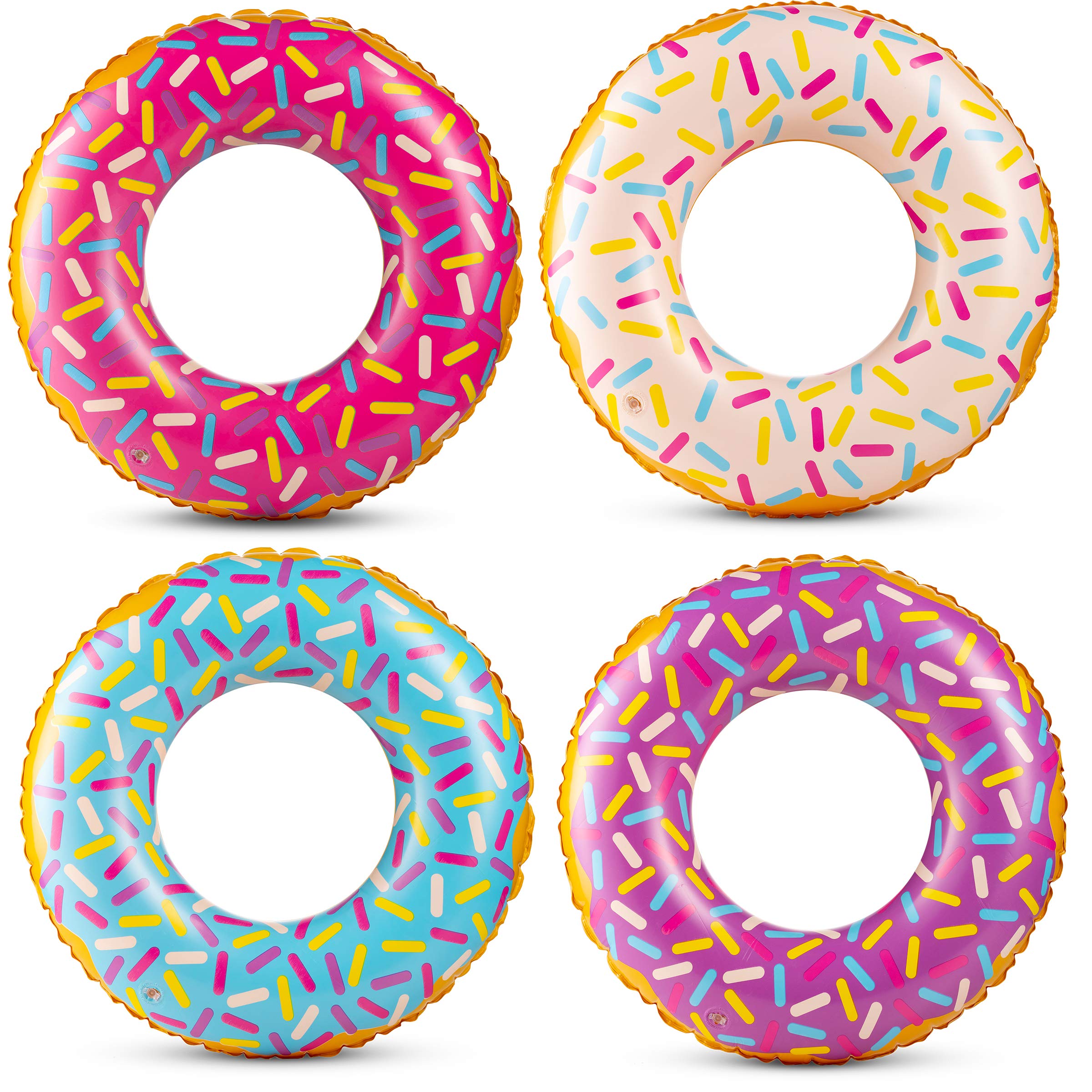 Inflatable Donuts - (Pack of 4) 24 Inch Donut Pool Float for Kids Ages 2-6 Pool Tube, Assorted Swim Rings with Sprinkles for Pool Floaties, Party Decorations
