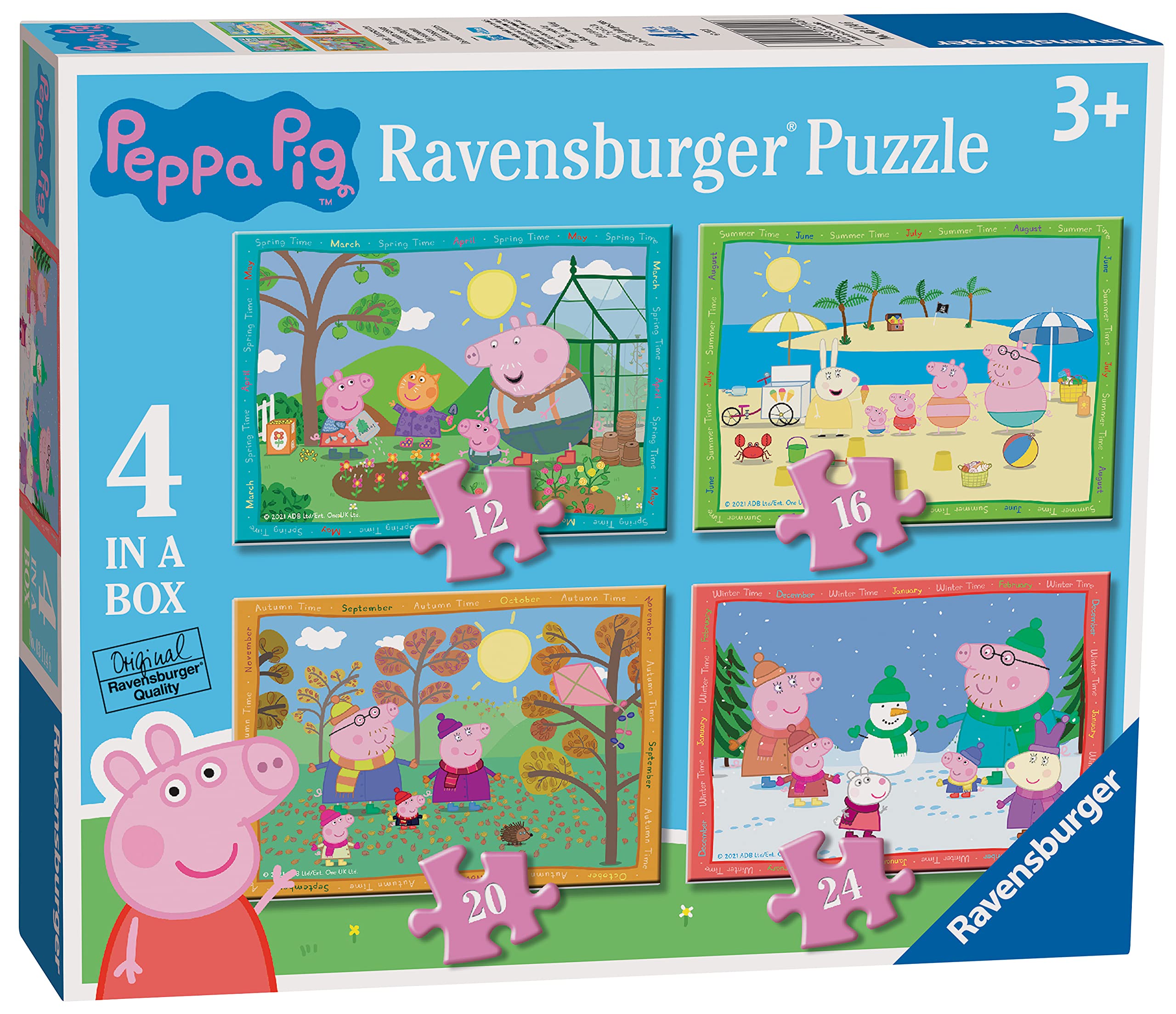 Ravensburger Peppa Pig Four Seasons 4 in Box (12, 16, 20, 24 Pieces) Jigsaw Puzzles for Kids Age 3 Years Up, Multi-coloured, 3114