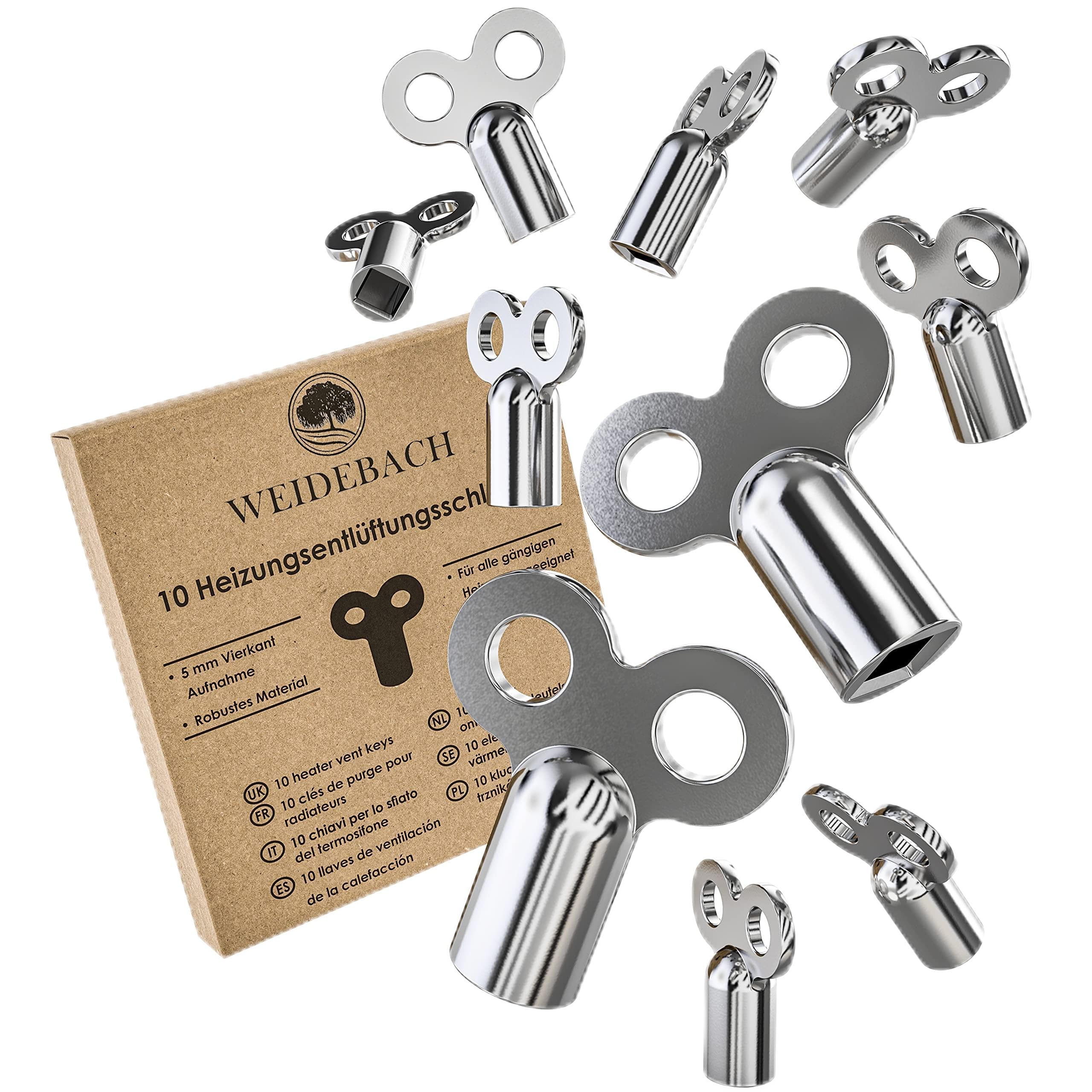 Weidebach 10x Radiator Bleed Keys, for All radiators Radiator Valve Key, Robust & Stable, Reduces Noises, Radiator Bleeder