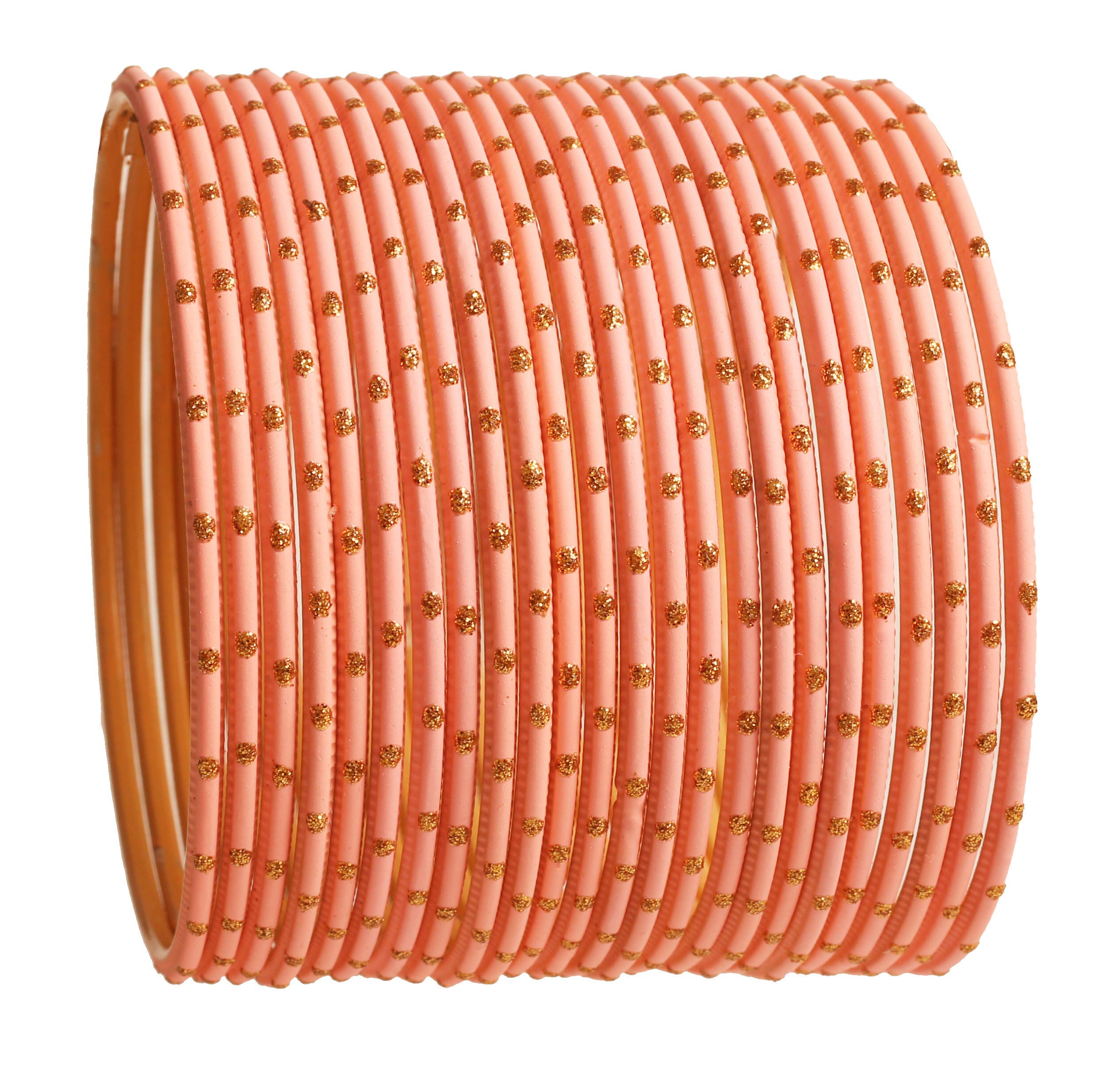 Touchstone New Colorful Bangle Collection Indian Bollywood Exclusive Matte Finish Peach Textured Color Designer Jewelry Large Size Bangle Bracelets. Set of 24 for Women.