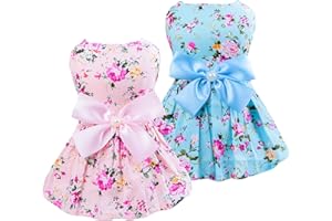 Petroom 2PCS Dog Floral Dress,Doggie Sundress Vest Shirt for Small Dogs Cats(Pink Flower & Blue Flower XS)