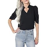 Amazon Essentials Women's Lightweight Georgette Half-Sleeve Ruffle Neck Woven Blouse