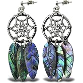 Aqua79 Dream Catcher Dangle Hook Unique Earrings for Women Fashion Jewelry | Authentic Statement Earrings, Made with Natural Paua Abalone Shell, Colorful Jewel for Women and Teens for Daily Occasions