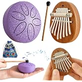 Jongdari Mini Rain Drum and Kalimba Thumb Piano, 2pcs Mini Musical Instruments 8 Key Exquisite Finger Thumb Piano and 3 Inch 6 Notes Metal Steel Tongue Drum for Adult Beginners (Purple)