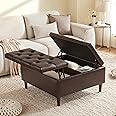 Weture 35 Inch Extra Large Storage Ottoman Coffee Table, No Assembly Required, Oversized Square Ottoman with Storage, Tufted Upholstered Ottomans Coffee Table for Living Room (Leather, Brown)