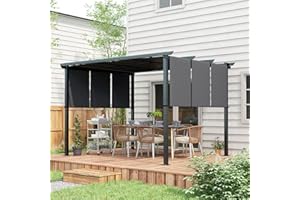 Outsunny 10' x 12' Retractable Pergola Canopy, Metal Pergola Outdoor Sun Shade Shelter for Garden, Patio, Backyard, Deck, Dar