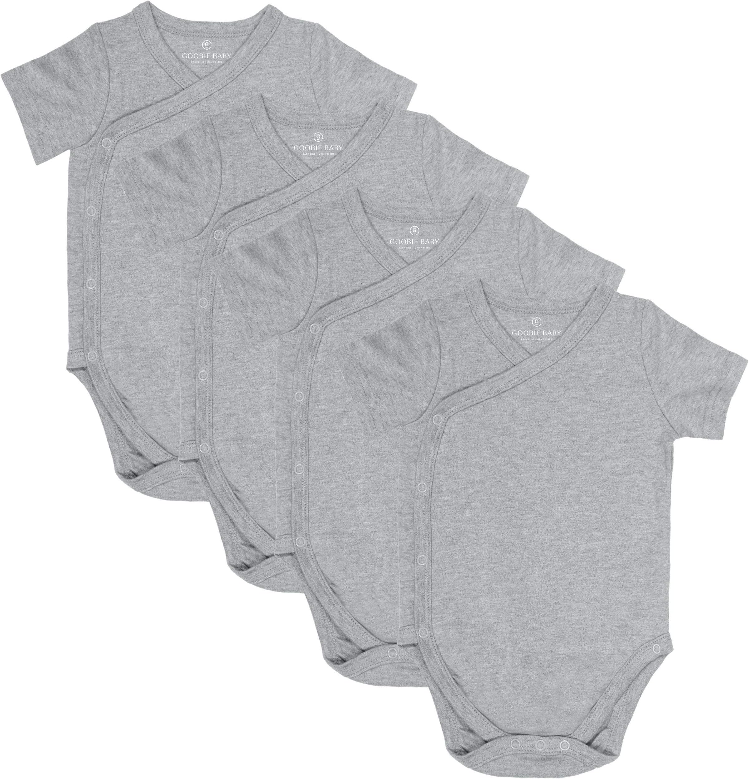 Baby Side Snap Bodysuit Set, 100% Cotton Boy Girl Unisex Kimono Onesie, 4 Pack