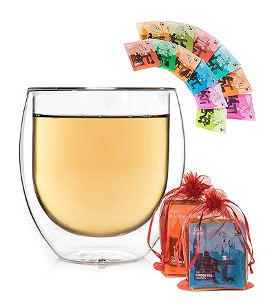 TEE GESCHENKSET: 1x 310ML XL DOPPELWANDIGES TEEGLAS + 12x TEEBEUTEL - ein tolles Teeset, Probier- und Geschenkset - Muttertag