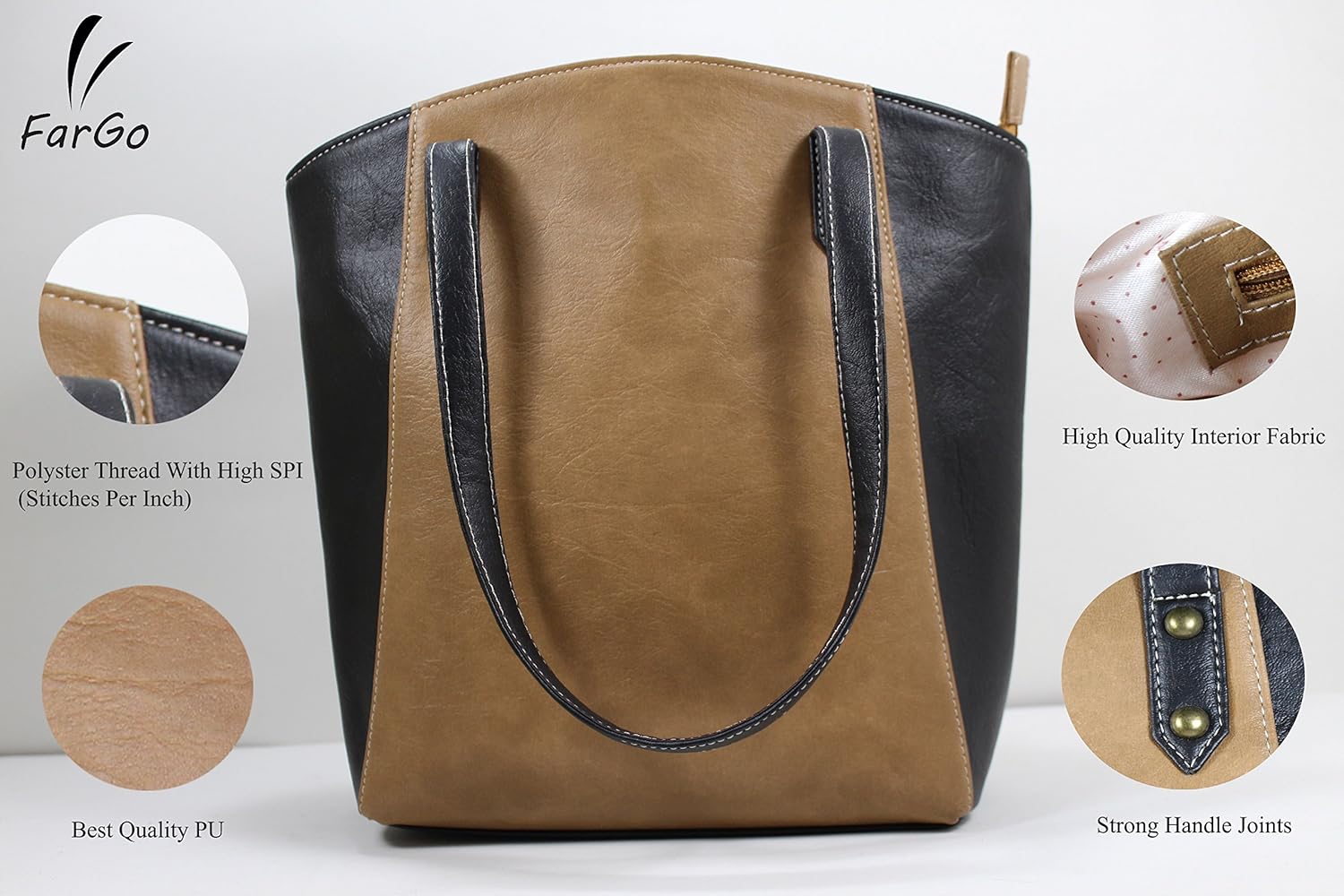 fargo motley pu leather women's & girl's tote handbag (beige,black_fgo-007)