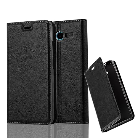 Cadorabo Hülle für ZTE Blade L3 - Hülle in Nacht SCHWARZ – Handyhülle mit Magnetverschluss, Standfunktion und Kartenfach - Ca