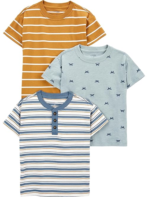 Simple Joys By Carter's Baby Boys 3-pack Short-sleeve Tee T-Shirt, Dusty Blue/Gold Stripe/Tapestry Blue Stripe, 4 US