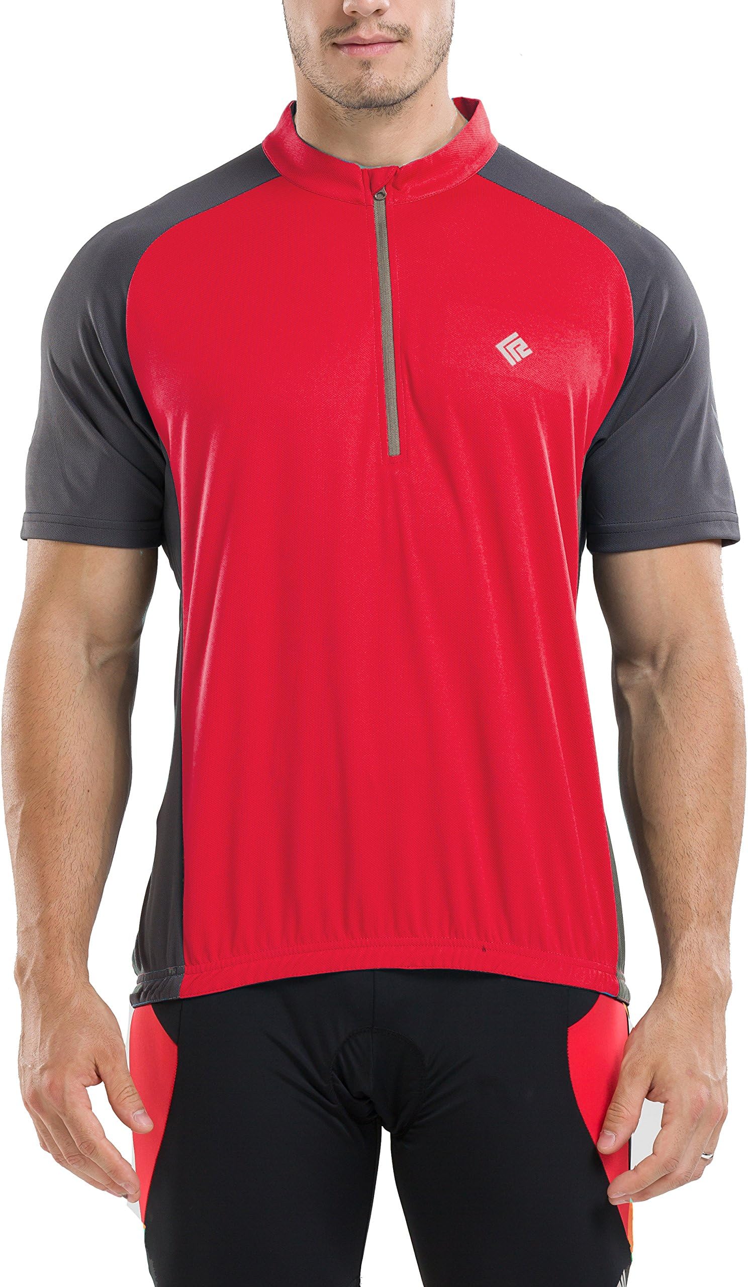 KORAMANMen's Reflective Short Sleeve Cycling Jersey with Zipper Pocket Quick-Dry Breathable Biking Shirt