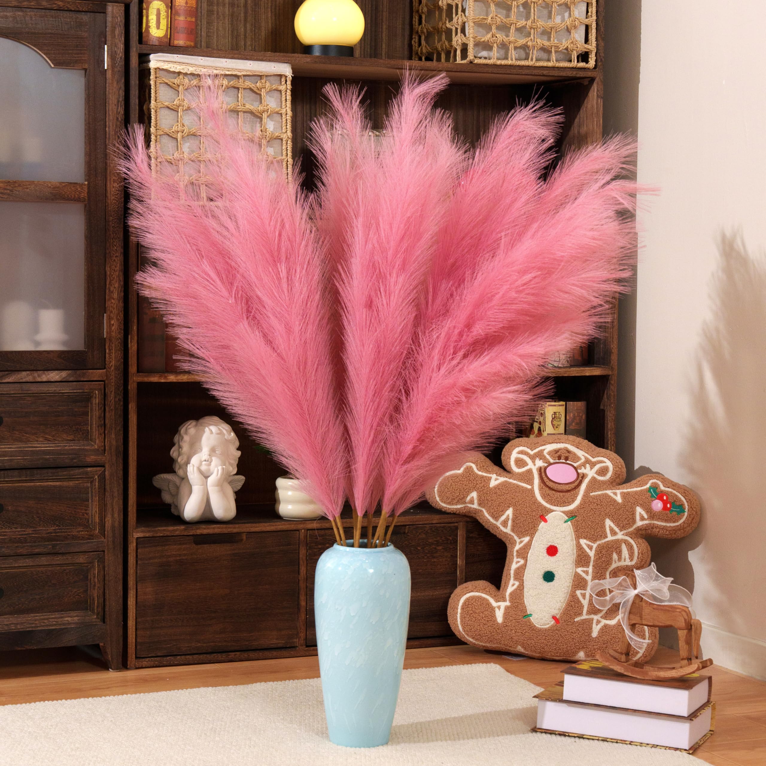 Pampas Grass Decor Tall,8pcs 43.3"/110cm Large Pampas Floral Fluffy,Long Feather Flowers for Boho Wedding Arangement Bedroom Living Room Decorations (dark pink, 8pcs 43.3"/110cm)