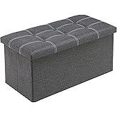 Youdesure Folding Storage Ottoman Bench, Footrest Couch for Living Room, 30 inch Storage Bench with Padded Seat for Bedroom Hallway, Holds up to 350lbs, Linen Fabric Grey