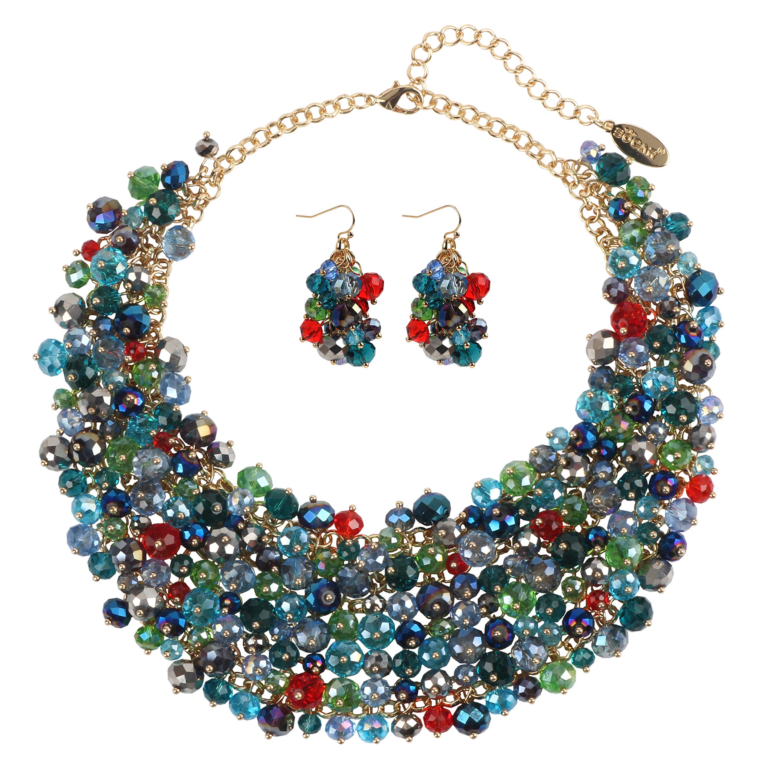 Bocar Fashion Crystal Chunky Collar Statement Necklace Earring Set for Women Gift (NK-10260-Blue Mix) — image 1