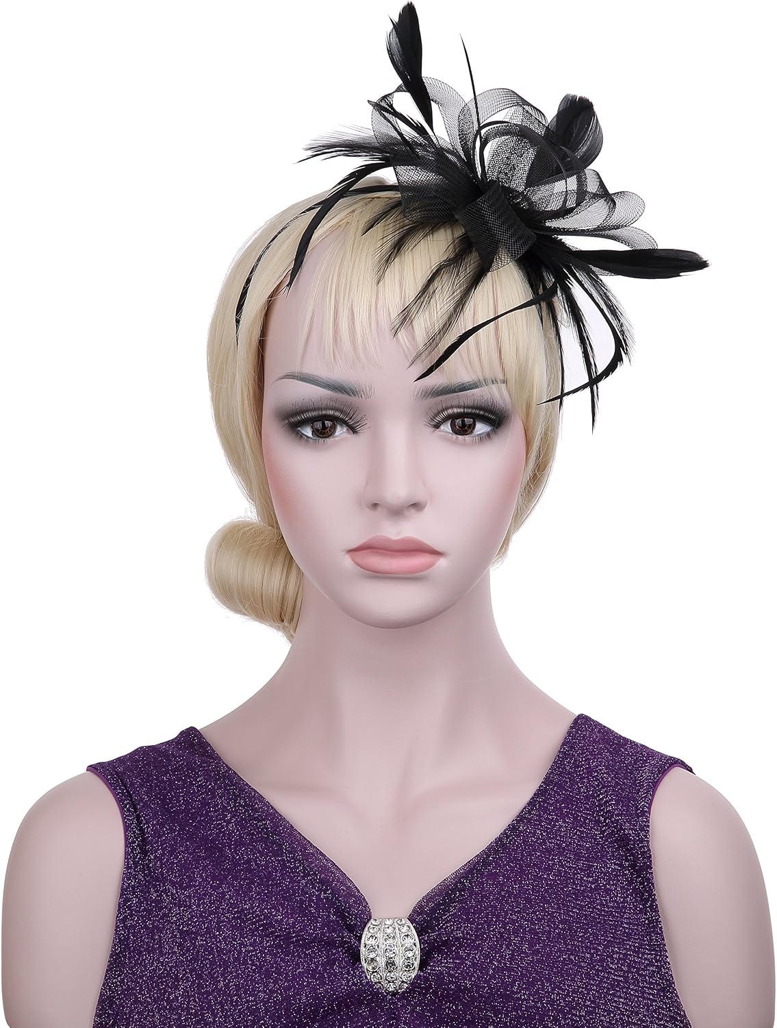 VGLOOK Flower Cocktail Tea Party Headwear Feather Fascinators Derby Hat for Girls and Ladies (Black) - Image 3
