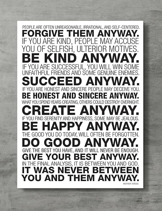 Amazon Com Applepie Mother Teresa Anyway Quote Poster High Definition Posters Standard Size 24 X 18 Inch Posters Prints