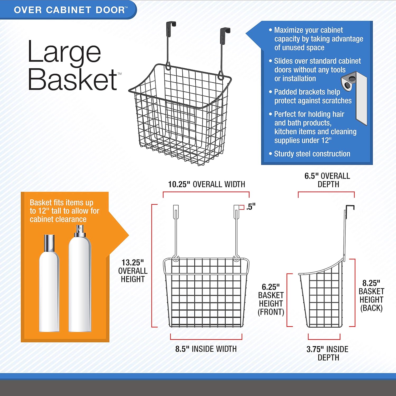 Spectrum Diversified Grid Storage Basket, Over The Cabinet, Steel Wire Sink Organization for Kitchen & Bathroom, Large, Bronze - Home Storage Baskets
